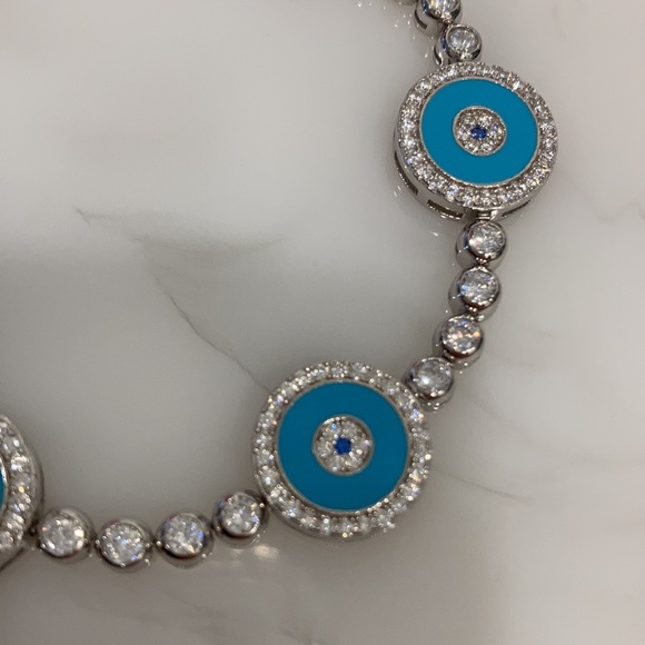 Sterling Silver Evil Eye Diamond Bracelet - Picture 3 of 5
